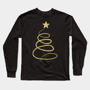 Minimalistic Gold Faux Glitter Star Christmas Tree Long Sleeve T-Shirt